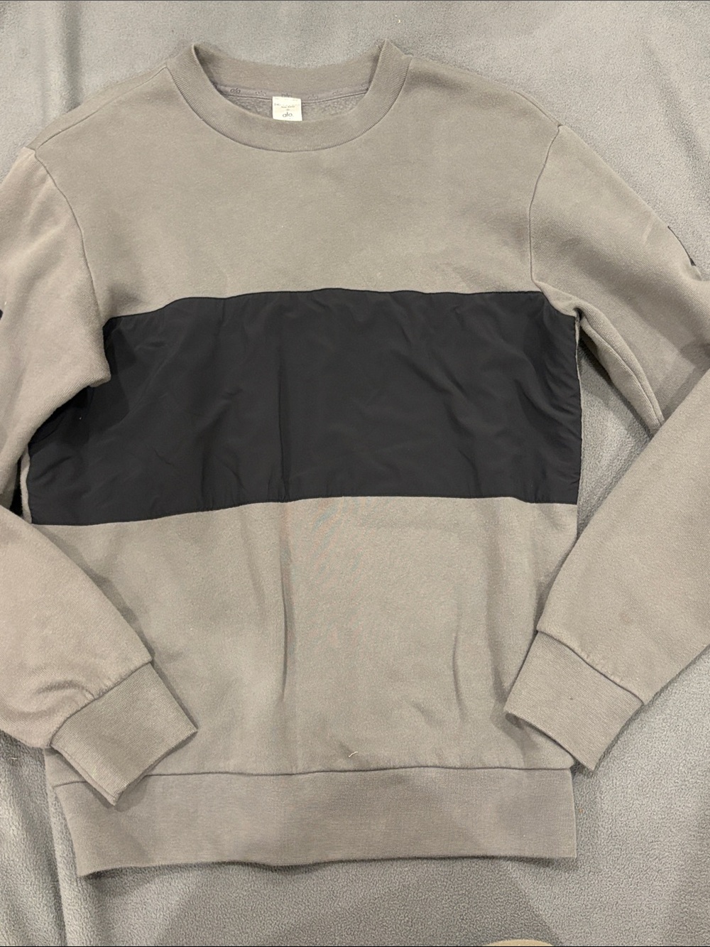 Men's Gray Crewneck Sweater with Black Chest Panel